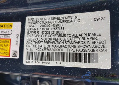 2025 Honda Accord Touring Hybrid z USA, uszkodzony, nr VIN 1HGCY2F86SA000890